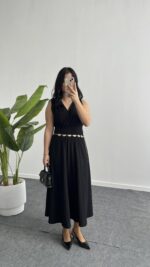 Ledia Bürümcük Elbise - Siyah - Görsel 7