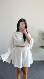 Lemas Bluz Şort Takım - Beyaz - Görsel 2