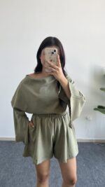 Lemas Bluz Şort Takım - Haki - Görsel 2