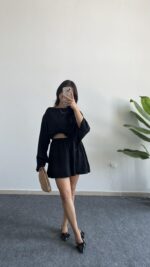 Lemas Bluz Şort Takım - Siyah - Görsel 2