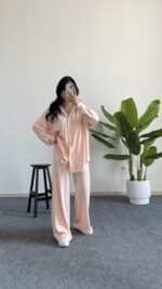 Lenora Gold Düğme Detaylı Pudra Salaş Takım - Görsel 4