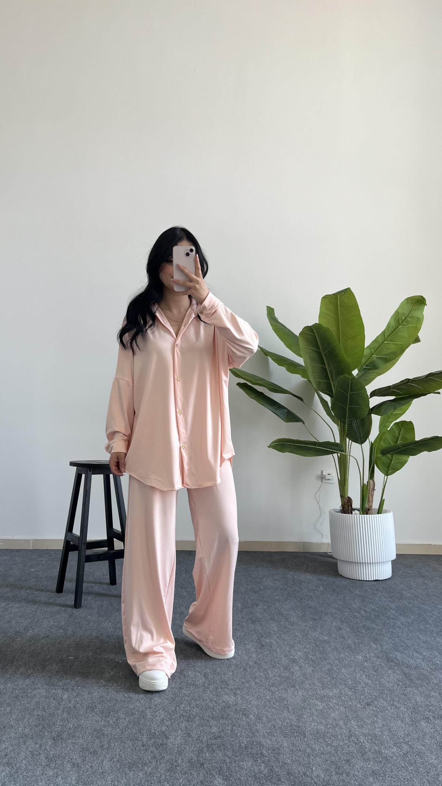 lenora-gold-dugme-detayli-pudra-salas-48c84e.jpeg Lenora Gold Düğme Detaylı Pudra Salaş Takım - Görsel 1