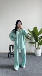 Lenora Gold Düğme Detaylı Yeşil Salaş Takım - Görsel 4