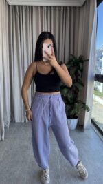 Lila Balon Model Keten Pantolon - Görsel 3