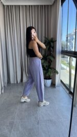 Lila Balon Model Keten Pantolon - Görsel 5