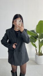 Liona Kruvaze Blazer Ceket - Antrasit - Görsel 2