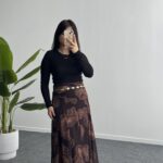 Lorai Desenli Şifon Etek - Kahverengi