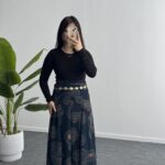 Lorai Desenli Şifon Etek - Lacivert