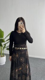 Lorai Desenli Şifon Etek - Siyah - Görsel 5