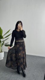 Lorai Desenli Şifon Etek - Siyah - Görsel 4