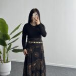 Lorai Desenli Şifon Etek - Siyah