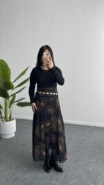 Lorai Desenli Şifon Etek - Siyah - Görsel 3