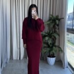 Luya Bordo Triko Elbise Kazak -180 Takım