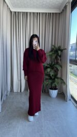 Luya Bordo Triko Elbise Kazak -180 Takım