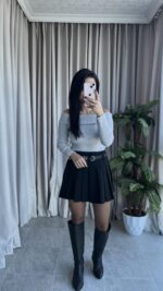 Madonna Yaka Kaşkorse Gri Body - Görsel 4