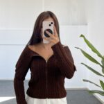 Madonna Yaka Örgü Hırka - Kahve