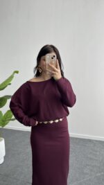 Mae Midi Modal Elbise - Bordo - Görsel 3