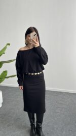 Mae Midi Modal Elbise - Siyah - Görsel 2