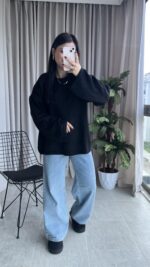 Marka Model Geniş Kol Salaş Kazak Siyah - Görsel 6