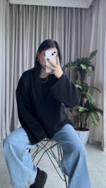 Marka Model Geniş Kol Salaş Kazak Siyah - Görsel 5