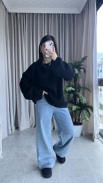 Marka Model Geniş Kol Salaş Kazak Siyah - Görsel 4