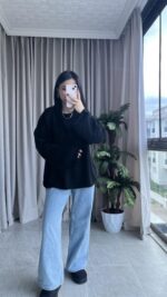 Marka Model Geniş Kol Salaş Kazak Siyah - Görsel 3