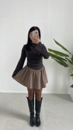 Marlo Tasarım Elbise - Kahverengi - Görsel 6