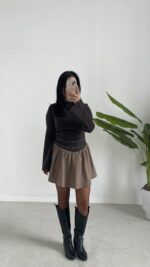 Marlo Tasarım Elbise - Kahverengi - Görsel 3