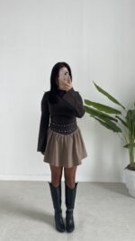 Marlo Tasarım Elbise - Kahverengi - Görsel 2