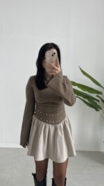 Marlo Tasarım Elbise - Vizon