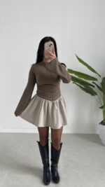 Marlo Tasarım Elbise - Vizon - Görsel 5