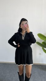 Martana Polo Yaka Etekli Triko Takım - Siyah - Görsel 2