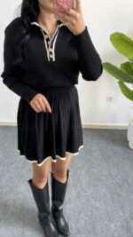 Martana Polo Yaka Etekli Triko Takım - Siyah - Görsel 3