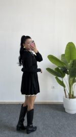 Martana Polo Yaka Etekli Triko Takım - Siyah - Görsel 5