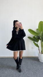 Martana Polo Yaka Etekli Triko Takım - Siyah - Görsel 6