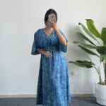 Marva Çan Viskon Elbise - Mavi