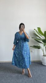 Marva Çan Viskon Elbise - Mavi - Görsel 2