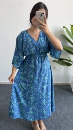 Marva Çan Viskon Elbise - Mavi - Görsel 6