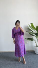 Marva Çan Viskon Elbise - Mor - Görsel 3