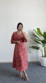 Marva Çan Viskon Elbise - Turuncu