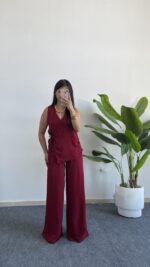 Matina Bağlama Detaylı Kruvaze Yaka İkili Takım - Bordo - Görsel 3