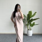 Mayda Yarım Kol Modal Basic Elbise - Bej