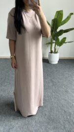 Mayda Yarım Kol Modal Basic Elbise - Bej - Görsel 4