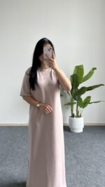 Mayda Yarım Kol Modal Basic Elbise - Bej - Görsel 2