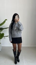 Maysa Fularlı Kazak - Gri