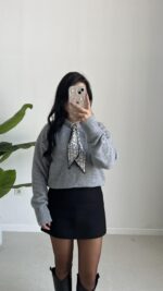 Maysa Fularlı Kazak - Gri - Görsel 5