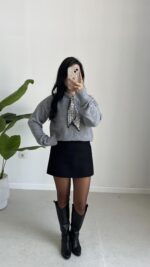 Maysa Fularlı Kazak - Gri - Görsel 8