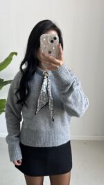 Maysa Fularlı Kazak - Gri - Görsel 4