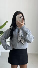 Maysa Fularlı Kazak - Gri - Görsel 6