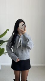 Maysa Fularlı Kazak - Gri - Görsel 2